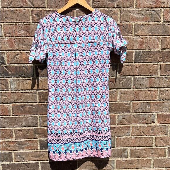 Cabana Life Colorful Geometric Pattern Coral Blue Summer Sun Beach Tie Dress S - Picture 15 of 16